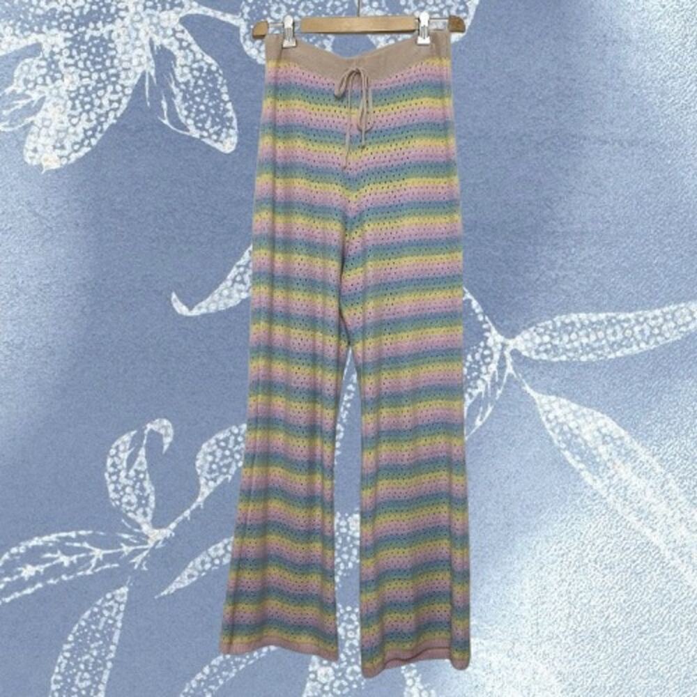 Anthropologie Multicolor Pastel Striped Pointelle Knit Lounge Pants Medium